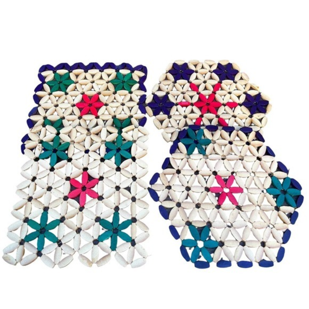 Colourful Vintage Threaded Bamboo Bead Trivets Set Of‎ 4 Hot Pot Stands